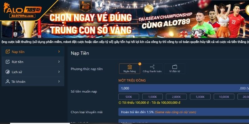 Yêu cầu cần thiết trước khi nạp tiền ALO789